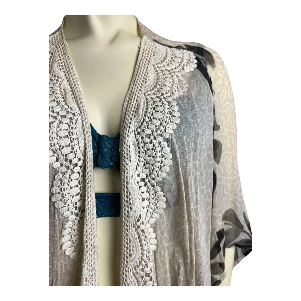 Anthropologie Elizabeth Gillet Sheer Kimono Boho Watercolor Crochet Beach - Picture 6 of 10